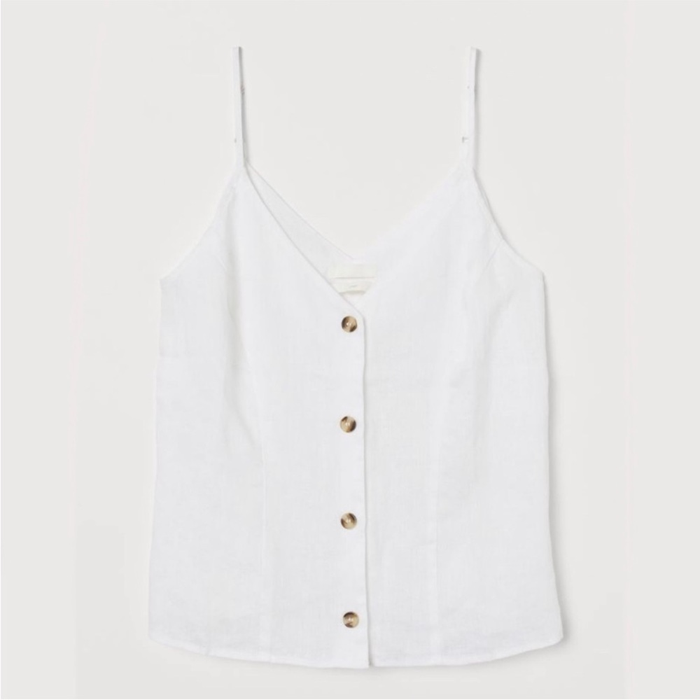 H&M NATURAL LINEN Premium Quality white camisole front buttons NEW